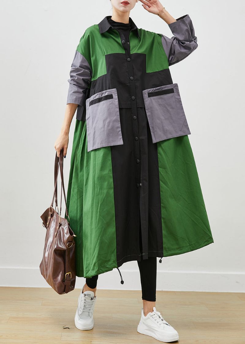 Diy Groene Oversized Patchwork Zakken Katoenen Jassen Herfst - Dames trenchcoats