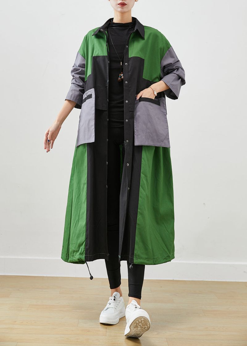 Diy Groene Oversized Patchwork Zakken Katoenen Jassen Herfst - Dames trenchcoats