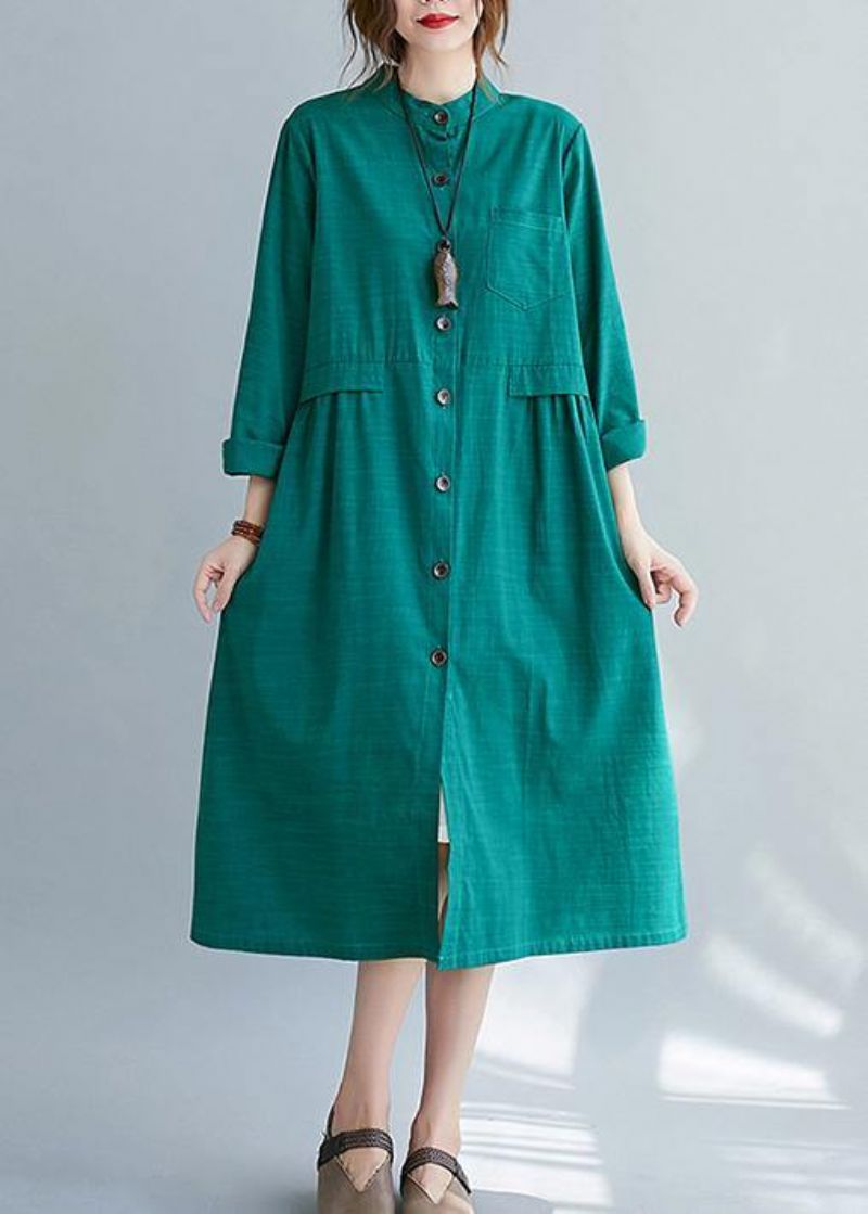 Diy Stand Kraag Button Down Lente Quilten Kleding Overhemden Groen Grote Maten Jurken - Groen