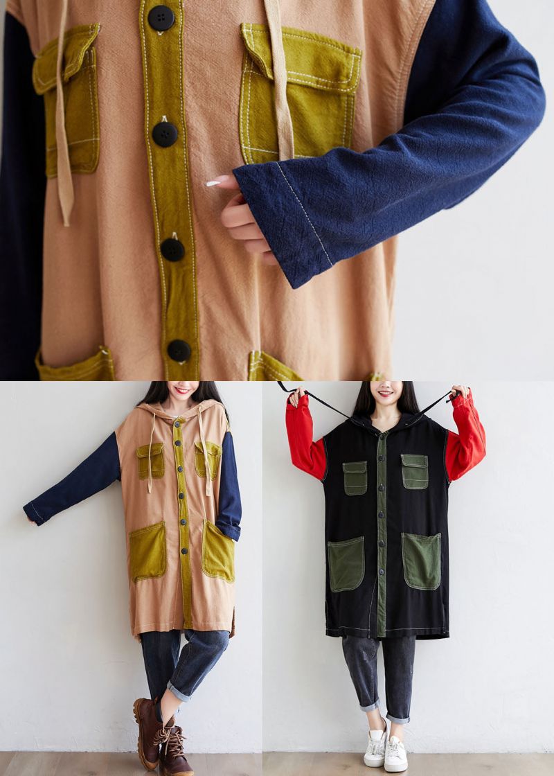 Diy Zwarte Zakken Met Capuchon Patchwork Linnen Geul Lente - Dames trenchcoats