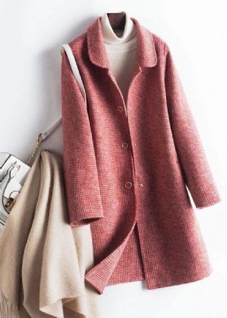 Eenvoudige Reverszakken Modieuze Trenchcoat Roze Geruite Box-jasjes