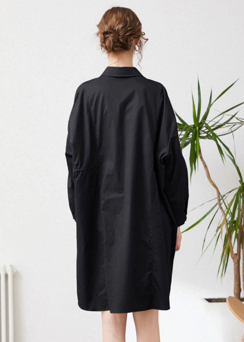 Eenvoudige Zwarte Oversized Zakken Met Trekkoord Katoenen Geulveer - Dames trenchcoats