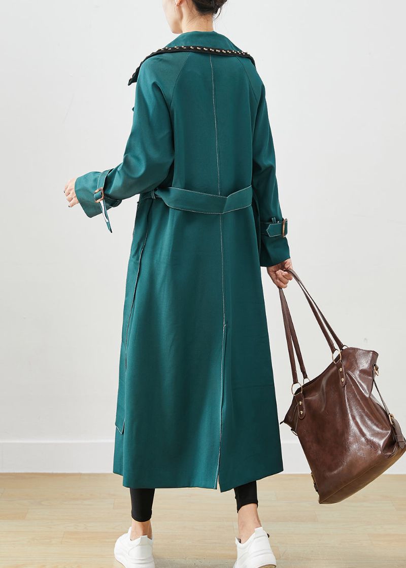 Elegante Blacksih Groene Dubbele Borstzakken Katoenen Jassen Herfst - Dames trenchcoats