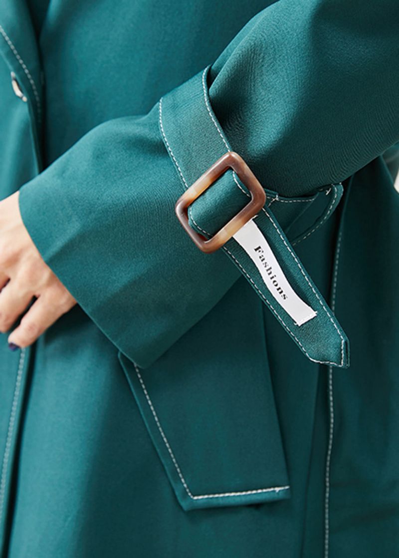 Elegante Blacksih Groene Dubbele Borstzakken Katoenen Jassen Herfst - Dames trenchcoats