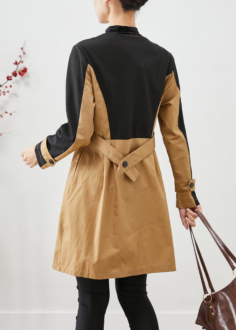 Elegante Colorblock Silm Fit Patchwork Katoenen Trenchcoat Herfst - Dames trenchcoats