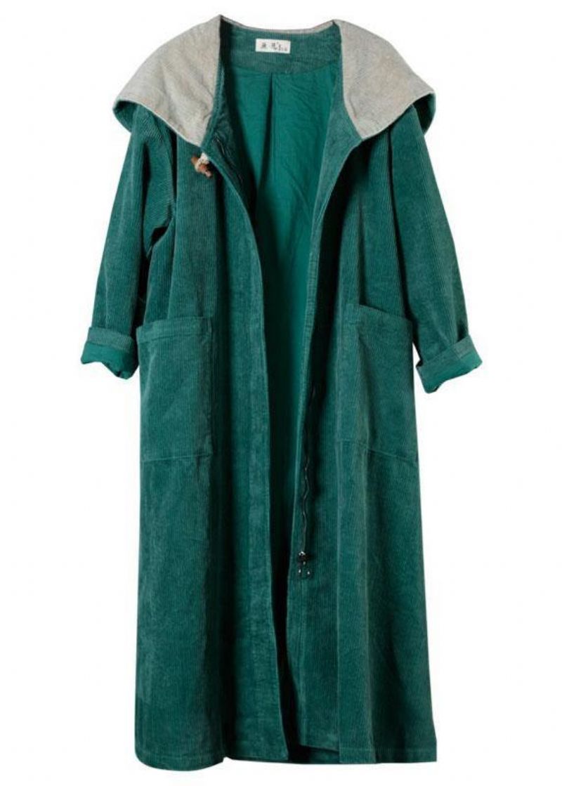 Elegante Groene Zakken Met Capuchon Ritssluiting Herfsthoodies Uitloper Met Lange Mouwen - Dames trenchcoats