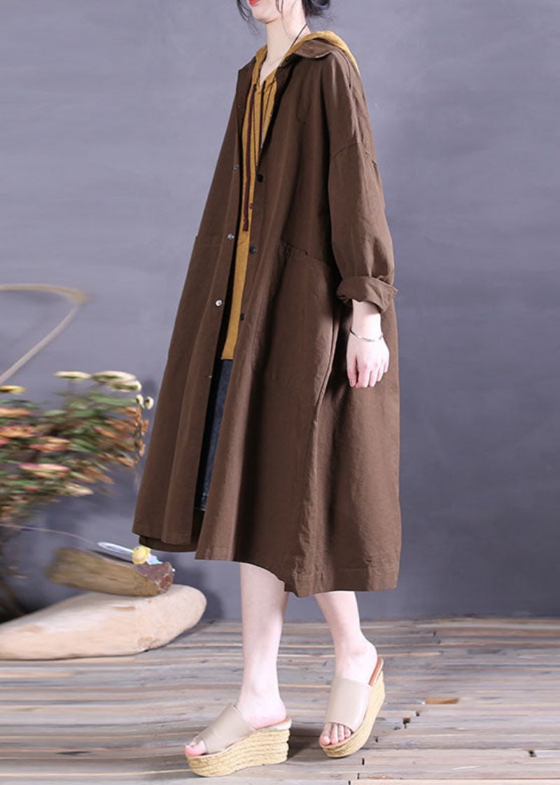 Elegante Katoenen Casual Jas Met Chocoladeknopen Lente - Dames trenchcoats