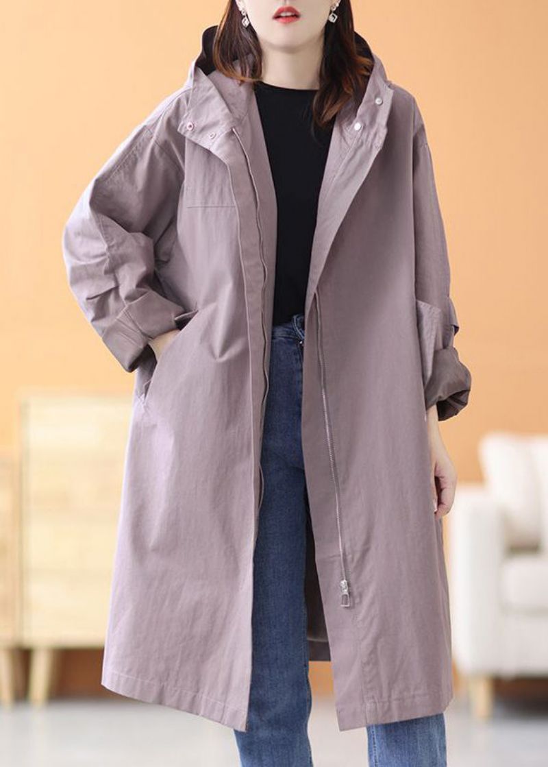 Elegante Legergroene Oversized Katoenen Trenchcoats Met Capuchon Lente - Dames trenchcoats