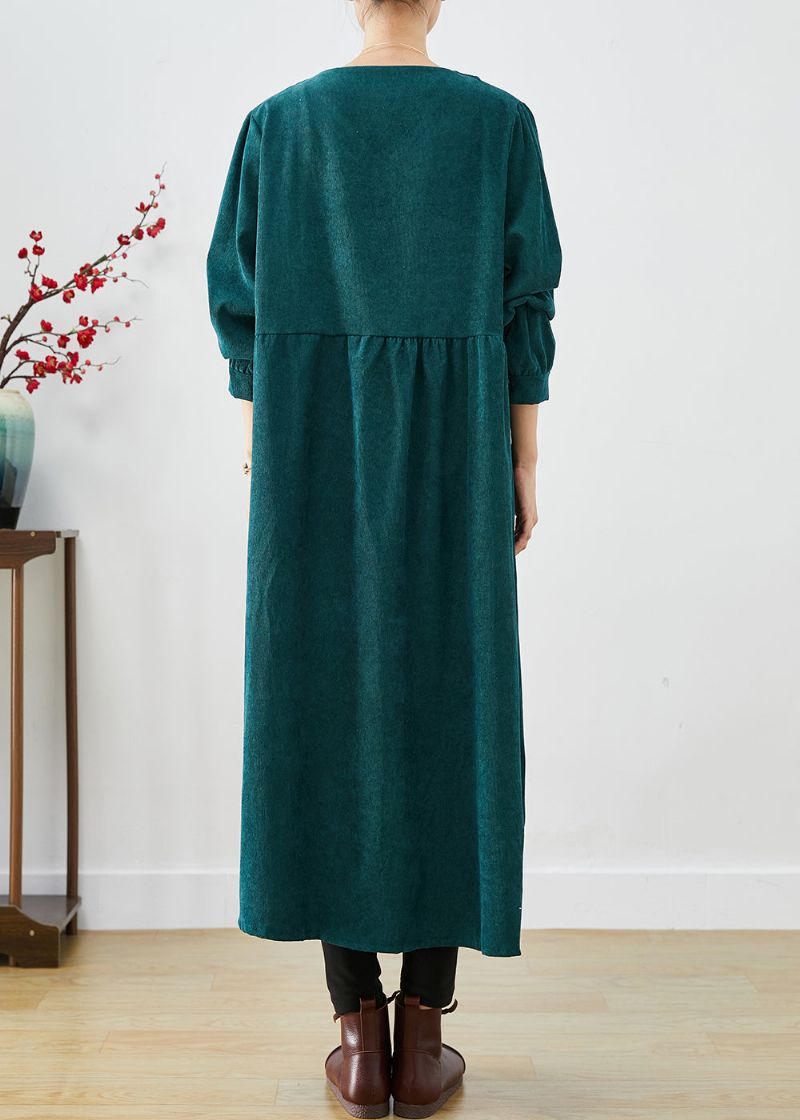 Elegante Zwartgroene Oversized Zakken Corduroy Trench Fall - Dames trenchcoats