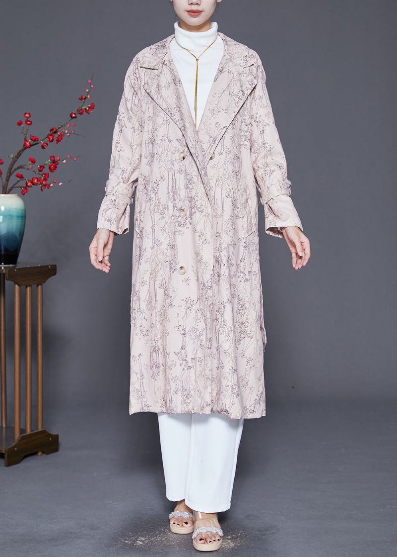 Fijne Beige Print Dubbele Rij Katoenen Trenchcoat Herfst - Dames trenchcoats