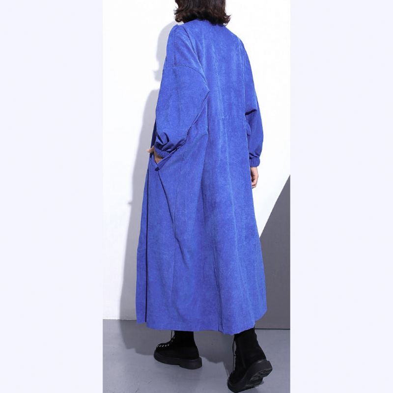 Fijne Blauwe Lange Jas Plus Size Stand-trenchcoat Met Ritssluiting Boetiekzakken Met Mouwen Wijde Jassen - Roze