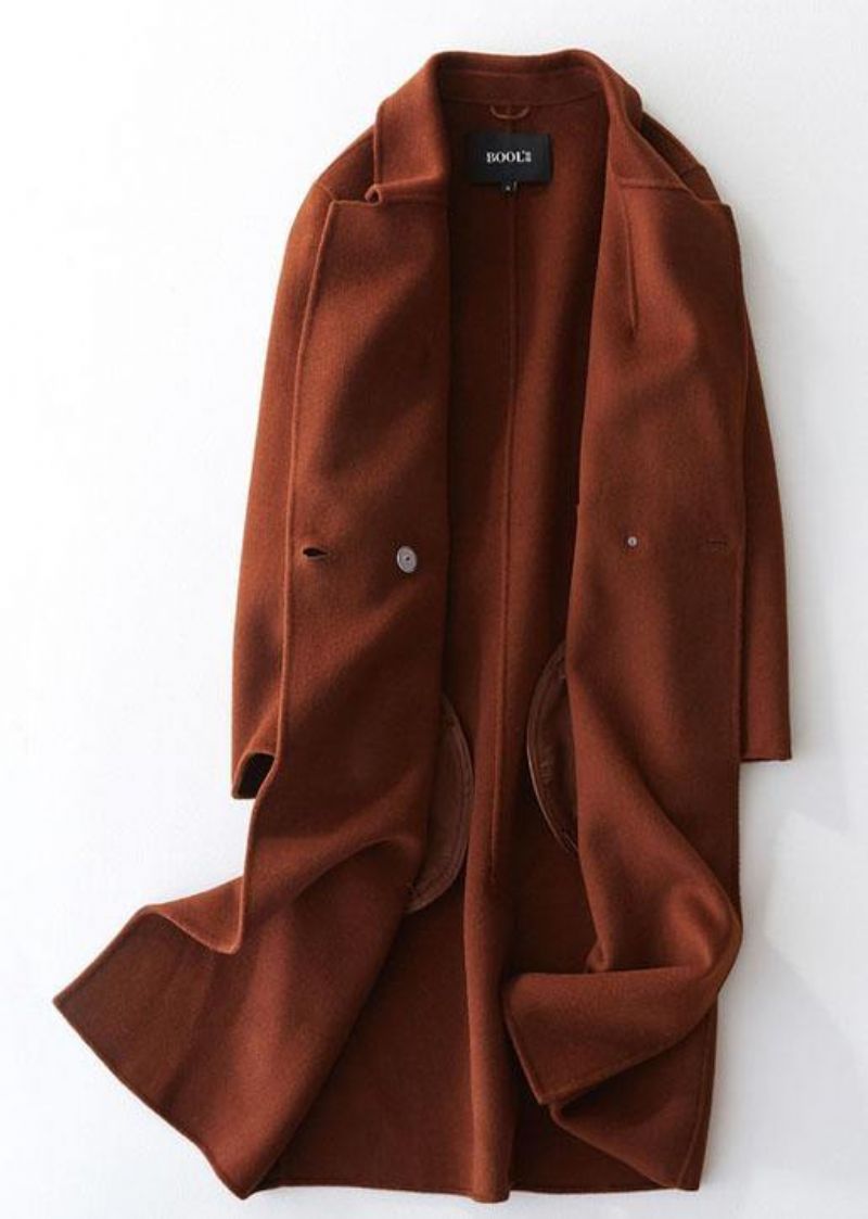 Fijne Chocoladewollen Jassen Oversized Halflange Open Reverskraag Aan De Achterkant - Dames trenchcoats