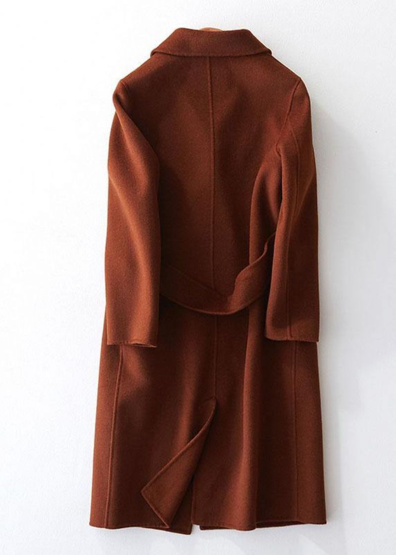 Fijne Chocoladewollen Jassen Oversized Halflange Open Reverskraag Aan De Achterkant - Dames trenchcoats