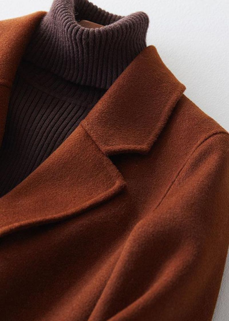 Fijne Chocoladewollen Jassen Oversized Halflange Open Reverskraag Aan De Achterkant - Dames trenchcoats