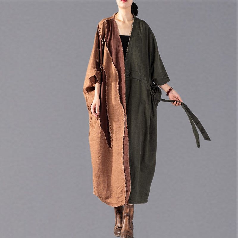 Fijne Legergroene Jas Oversized Patchwork Trenchcoat Mode-jasjes Met Trekkoord