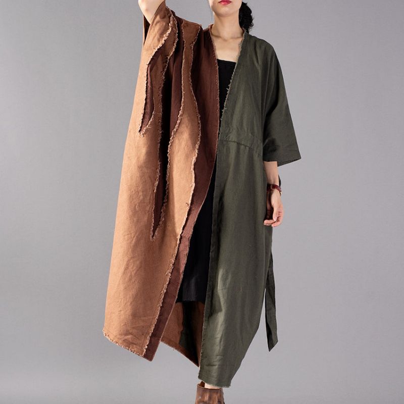 Fijne Legergroene Jas Oversized Patchwork Trenchcoat Mode-jasjes Met Trekkoord - Dames trenchcoats