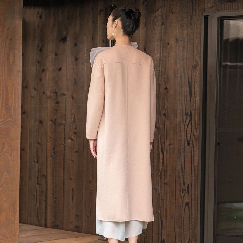 Fijne Nude Roze Wollen Jassen Dames Oversized Met Lange Mouwen Halflange En Borduurjassen - Dames trenchcoats