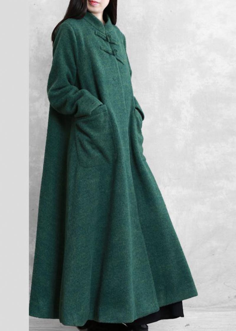 Fijne Plus Size Jassen Jas Groen Opstaande Kraag Zakken Wollen - Dames trenchcoats