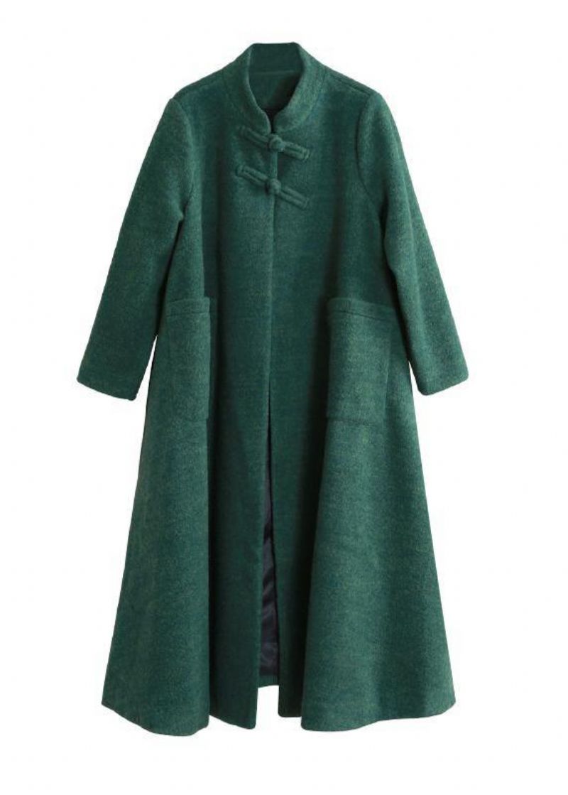 Fijne Plus Size Jassen Jas Groen Opstaande Kraag Zakken Wollen - Dames trenchcoats