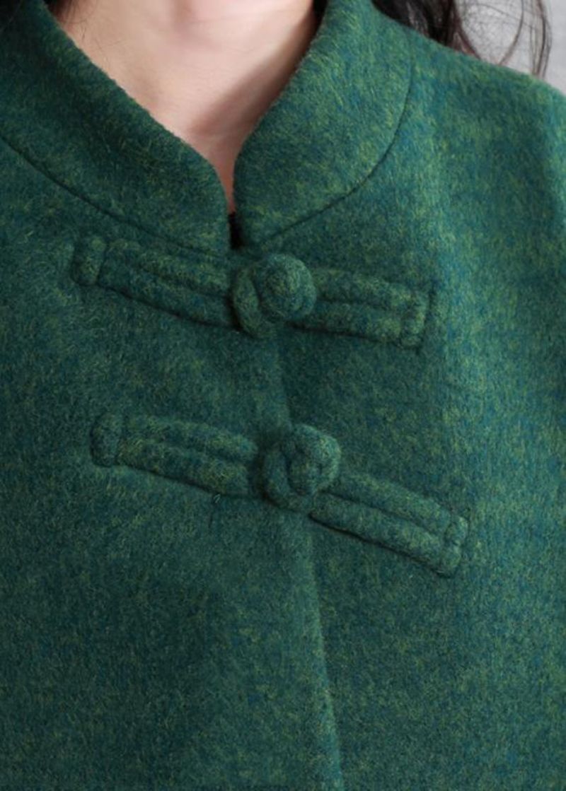 Fijne Plus Size Jassen Jas Groen Opstaande Kraag Zakken Wollen - Dames trenchcoats