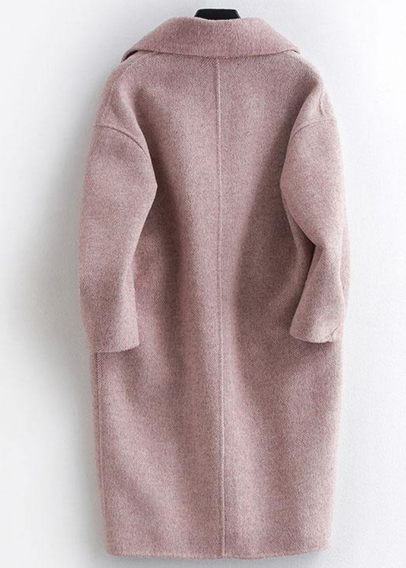 Fijne Roze Wollen Jas Met Inkepingen. Oversized Jassen Met Halflange Zakken Voor Dames - Dames trenchcoats