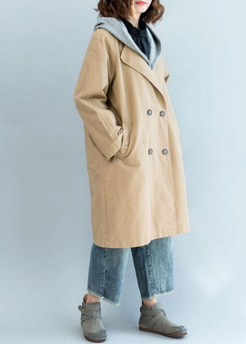 Fijne Trenchcoat Van Naturel Kaki Herfstjassen Met Dubbele Borsten En Mouwen - Dames trenchcoats