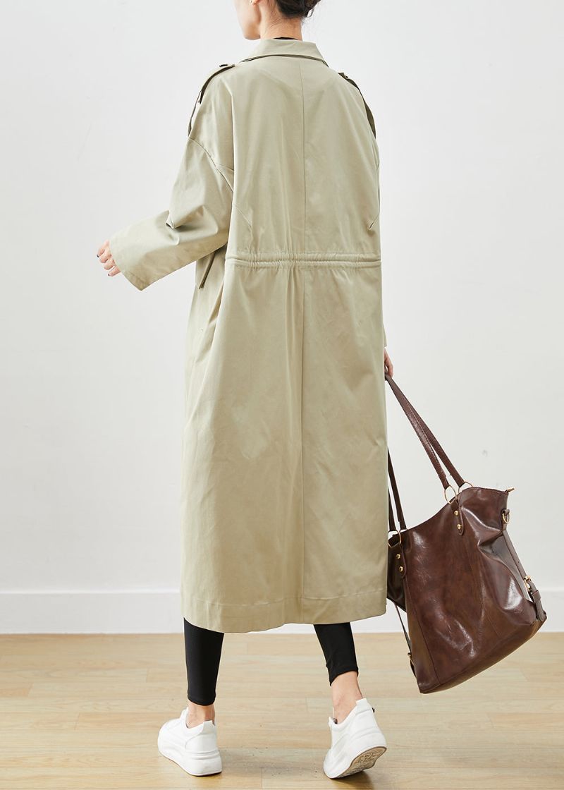 Frans Beige Oversized Katoenen Jas Met Grote Zakken Uitloper Herfst - Dames trenchcoats