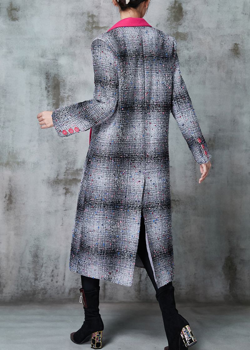 Franse Grijze Geruite Patchwork Wollen Jassen Lente - Dames trenchcoats