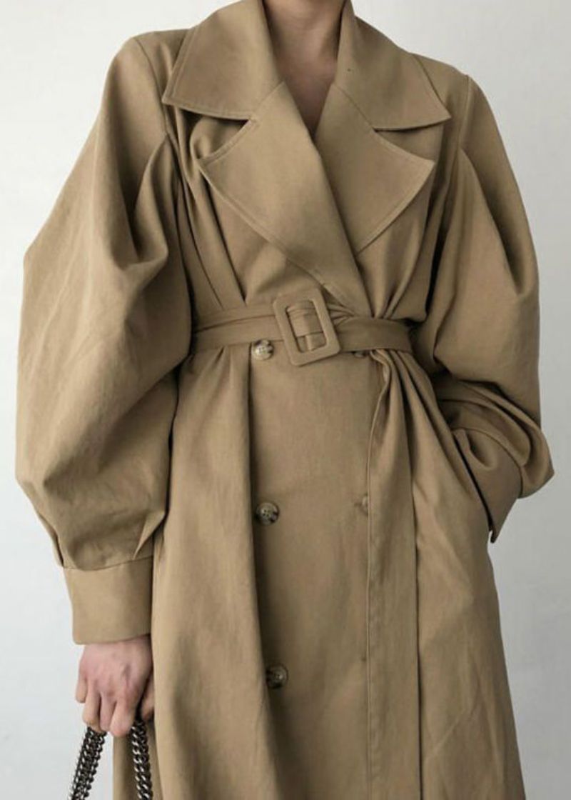 Franse Kaki Oversized Katoenen Trenchcoats Met Dubbele Rij Knopen Lente - Dames trenchcoats