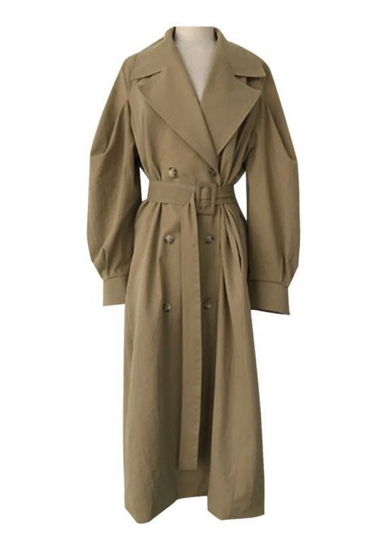 Franse Kaki Oversized Katoenen Trenchcoats Met Dubbele Rij Knopen Lente - Dames trenchcoats