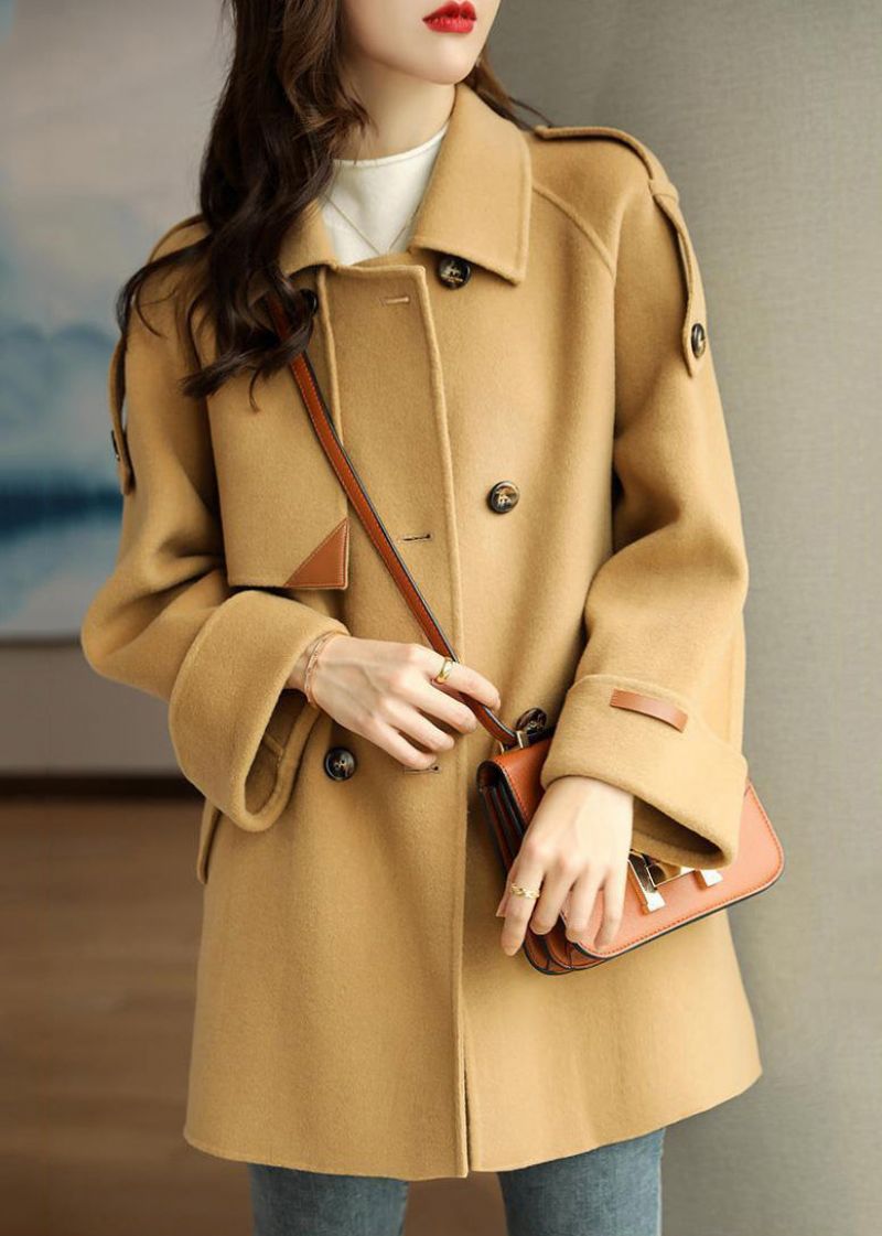 Franse Licht Camel Peter Pan Kraag Dubbele Borst Wollen Jassen Herfst - Dames trenchcoats