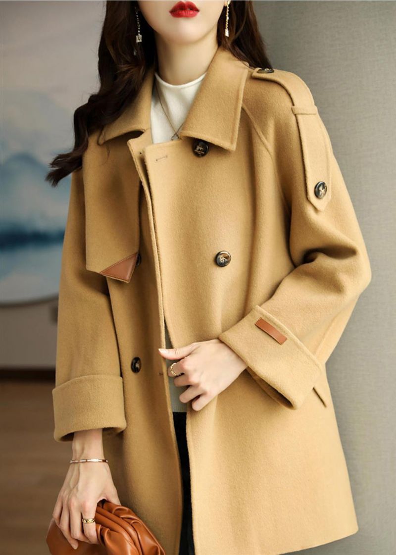 Franse Licht Camel Peter Pan Kraag Dubbele Borst Wollen Jassen Herfst - Dames trenchcoats