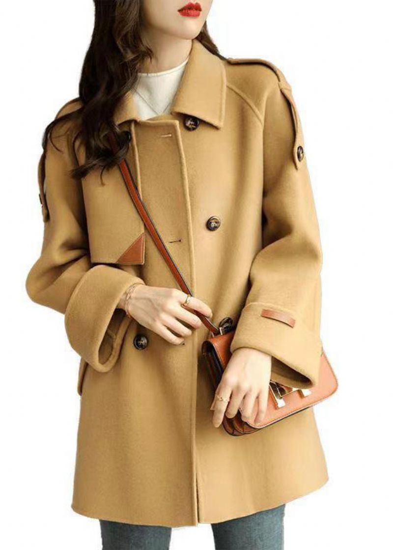 Franse Licht Camel Peter Pan Kraag Dubbele Borst Wollen Jassen Herfst - Dames trenchcoats