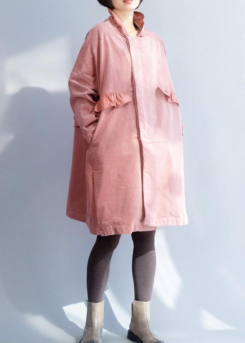 Franse Roze Mode-trenchcoat Naai-jassen Met Open Ruches Aan De Kraag - Roze