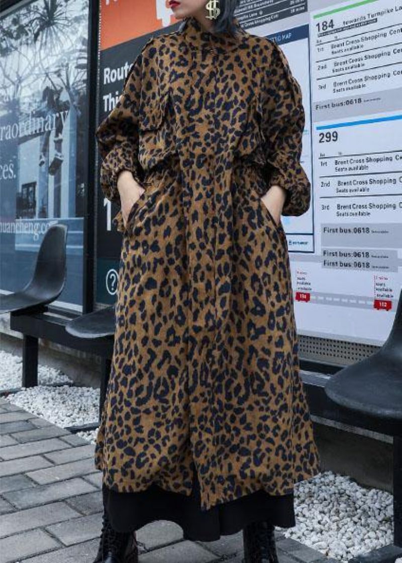 French Leopard Plus Size Trenchcoat Gifts Herfstjas Met Ritssluiting