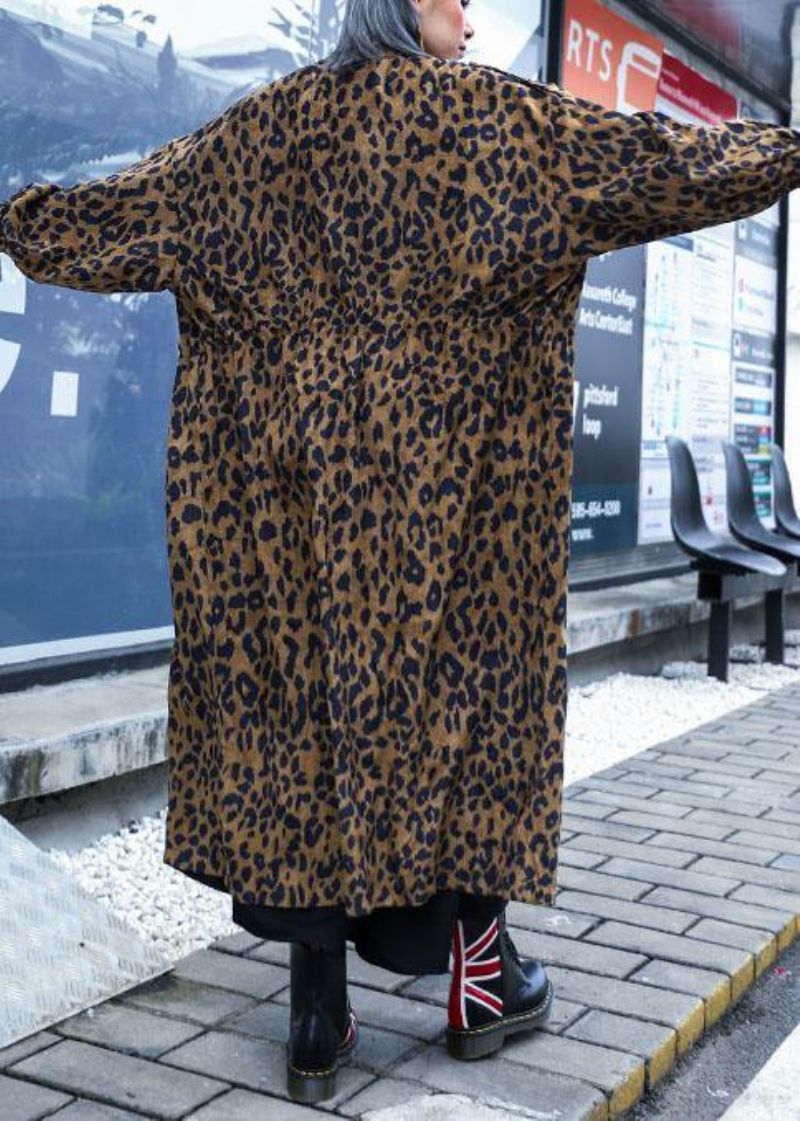 French Leopard Plus Size Trenchcoat Gifts Herfstjas Met Ritssluiting - Zwart