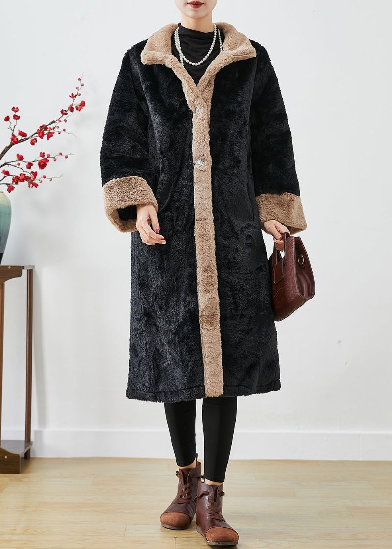 Getailleerd Zwart Oversized Patchwork Dik Pluizig Bont Jack Herfst - Dames trenchcoats