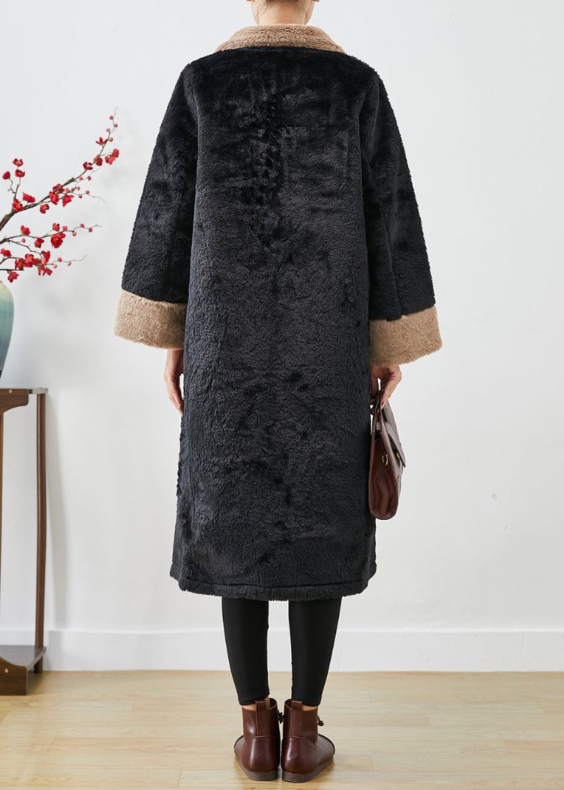 Getailleerd Zwart Oversized Patchwork Dik Pluizig Bont Jack Herfst - Dames trenchcoats