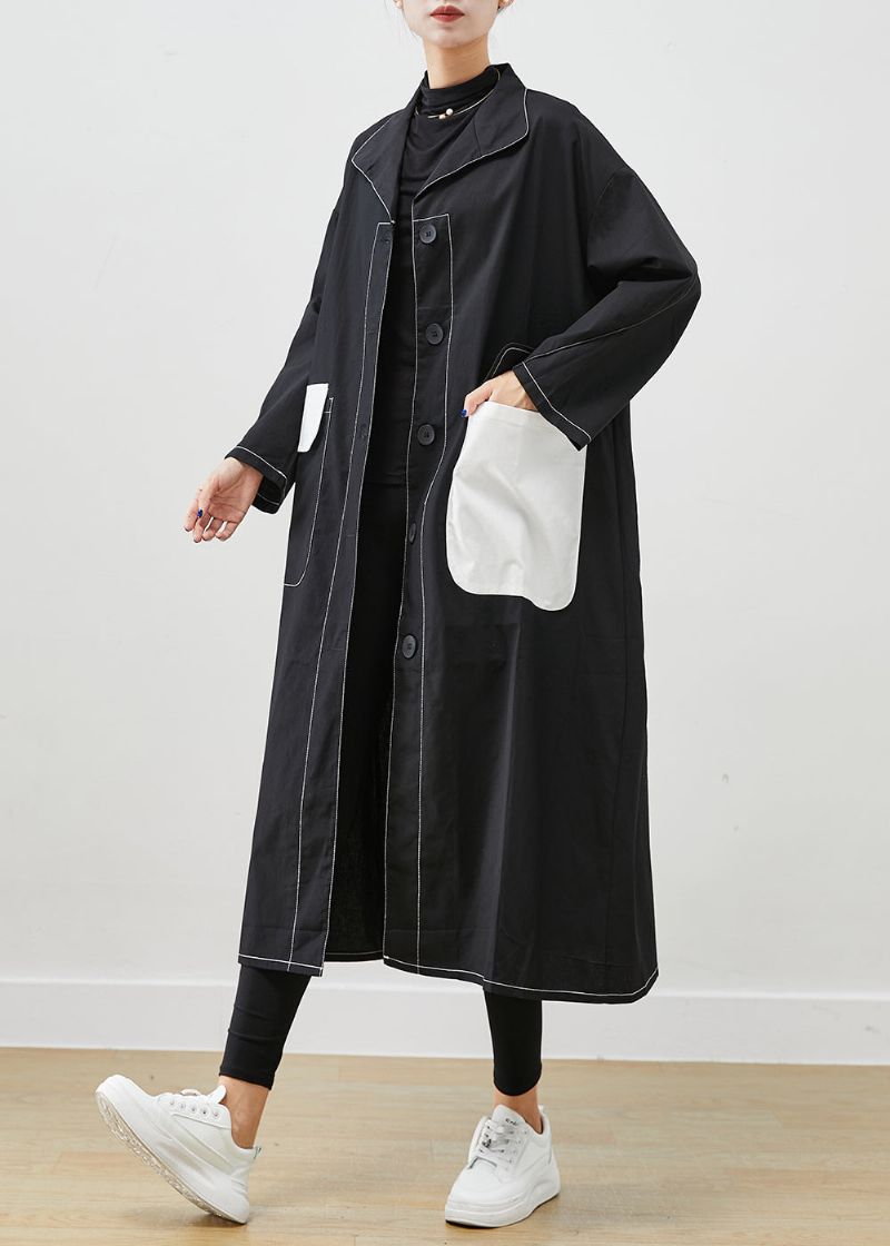 Getailleerde Zwarte Asymmetrische Oversized Katoenen Jassen Herfst