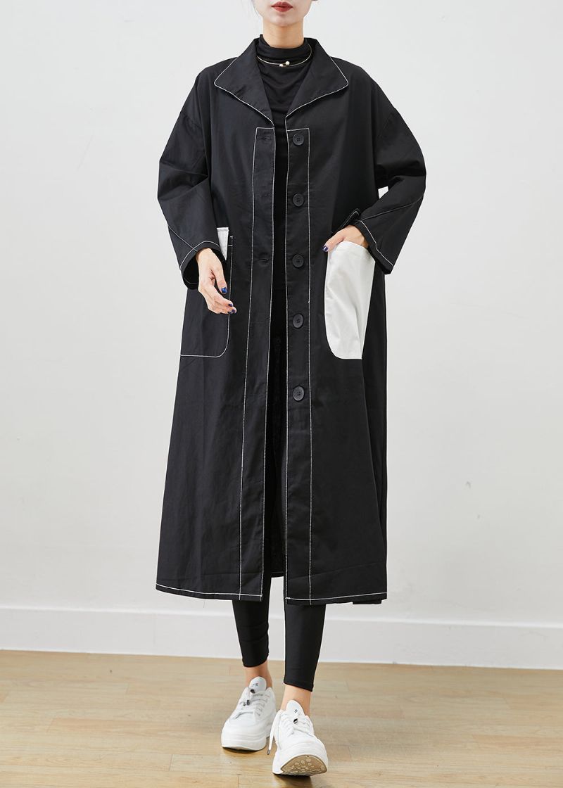 Getailleerde Zwarte Asymmetrische Oversized Katoenen Jassen Herfst - Dames trenchcoats