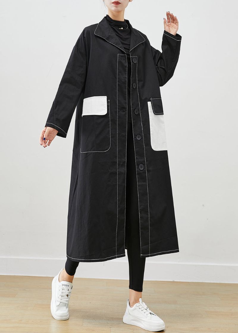 Getailleerde Zwarte Asymmetrische Oversized Katoenen Jassen Herfst - Dames trenchcoats