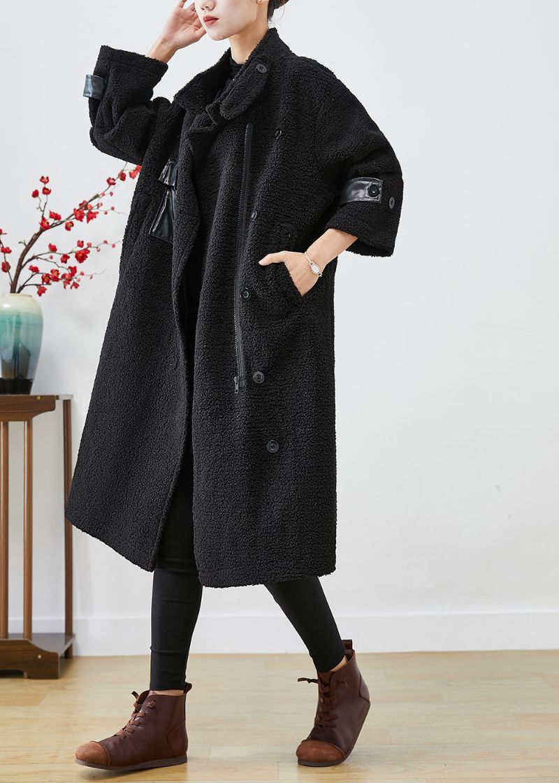 Getailleerde Zwarte Oversized Patchworkzakken Kasjmier Trenchcoat Winter