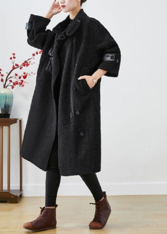 Getailleerde Zwarte Oversized Patchworkzakken Kasjmier Trenchcoat Winter