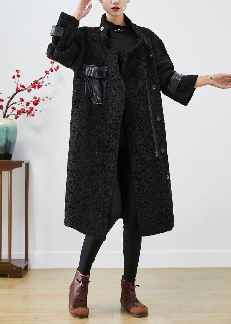 Getailleerde Zwarte Oversized Patchworkzakken Kasjmier Trenchcoat Winter - Dames trenchcoats