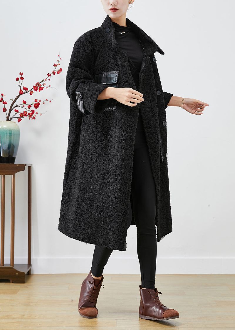 Getailleerde Zwarte Oversized Patchworkzakken Kasjmier Trenchcoat Winter - Dames trenchcoats