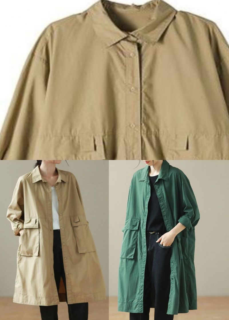 Groene Zakken Patchwork Knoop Mid Trenchcoat Herfst - Chocolade