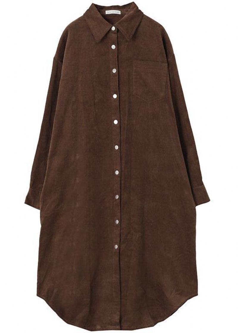 Handgemaakte Revers Button-down Trenchcoat Chocolade Midi-jas - Dames trenchcoats