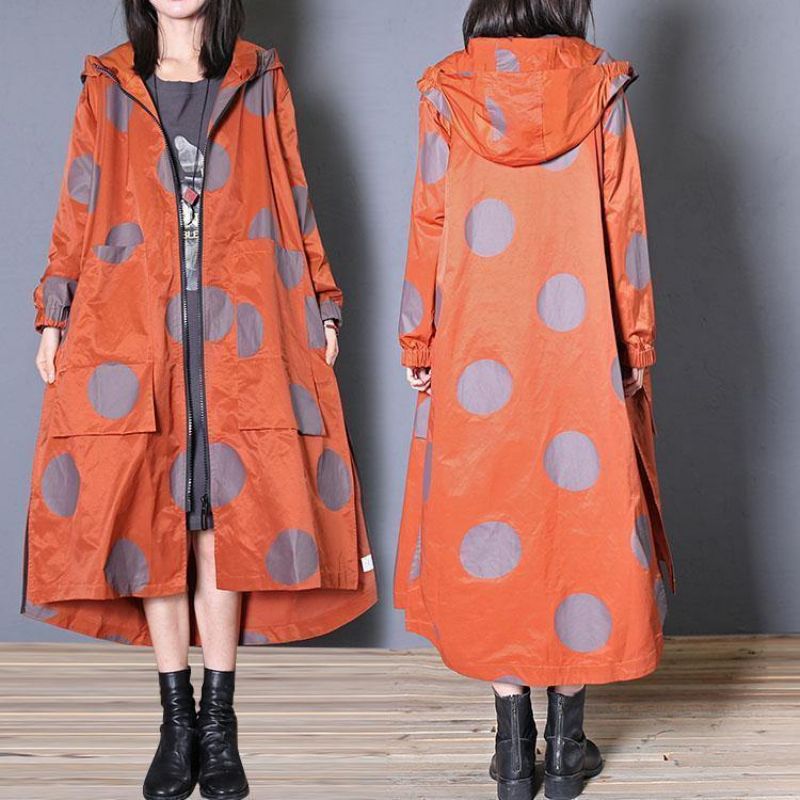 Italiaanse Capuchon Met Ritssluiting Fijne Kleding Met Rode Stippen Jurken Jassen Vallen - Dames trenchcoats