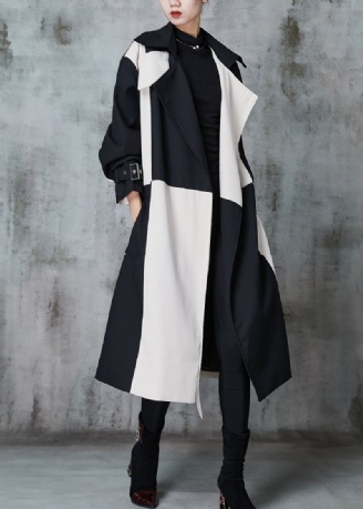 Italiaanse Colorblock Asymmetrische Patchwork Katoenen Loopgraven Lente