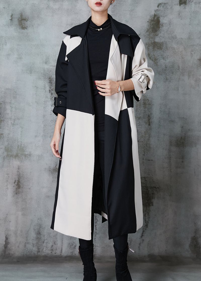 Italiaanse Colorblock Asymmetrische Patchwork Katoenen Loopgraven Lente - Dames trenchcoats